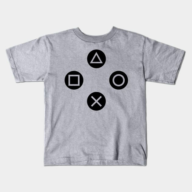 Play with Playstation Controller Buttons (Black and White) Kids T-Shirt by XOOXOO